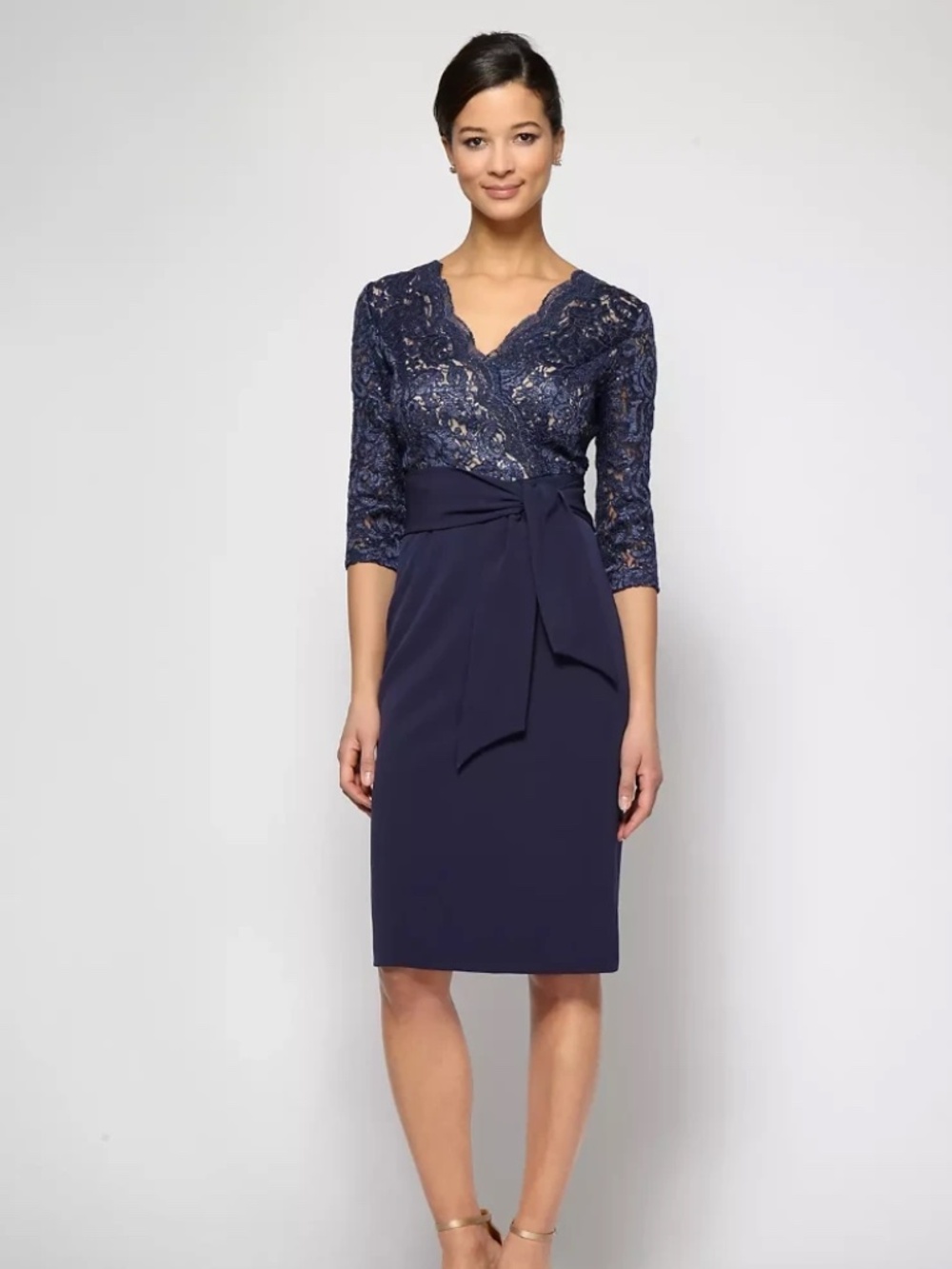NWT ALEX EVENINGS NAVY LACE /CREPE DRESS SIZE 10